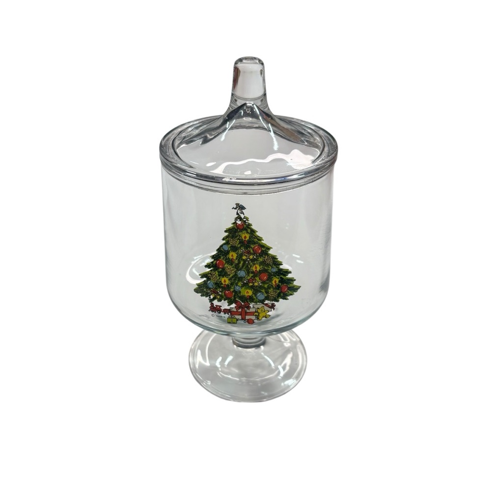 1985 CARLTON Christmas Tree Clear Glass Footed Candy Apothecary Jar - Picture 4 of 11